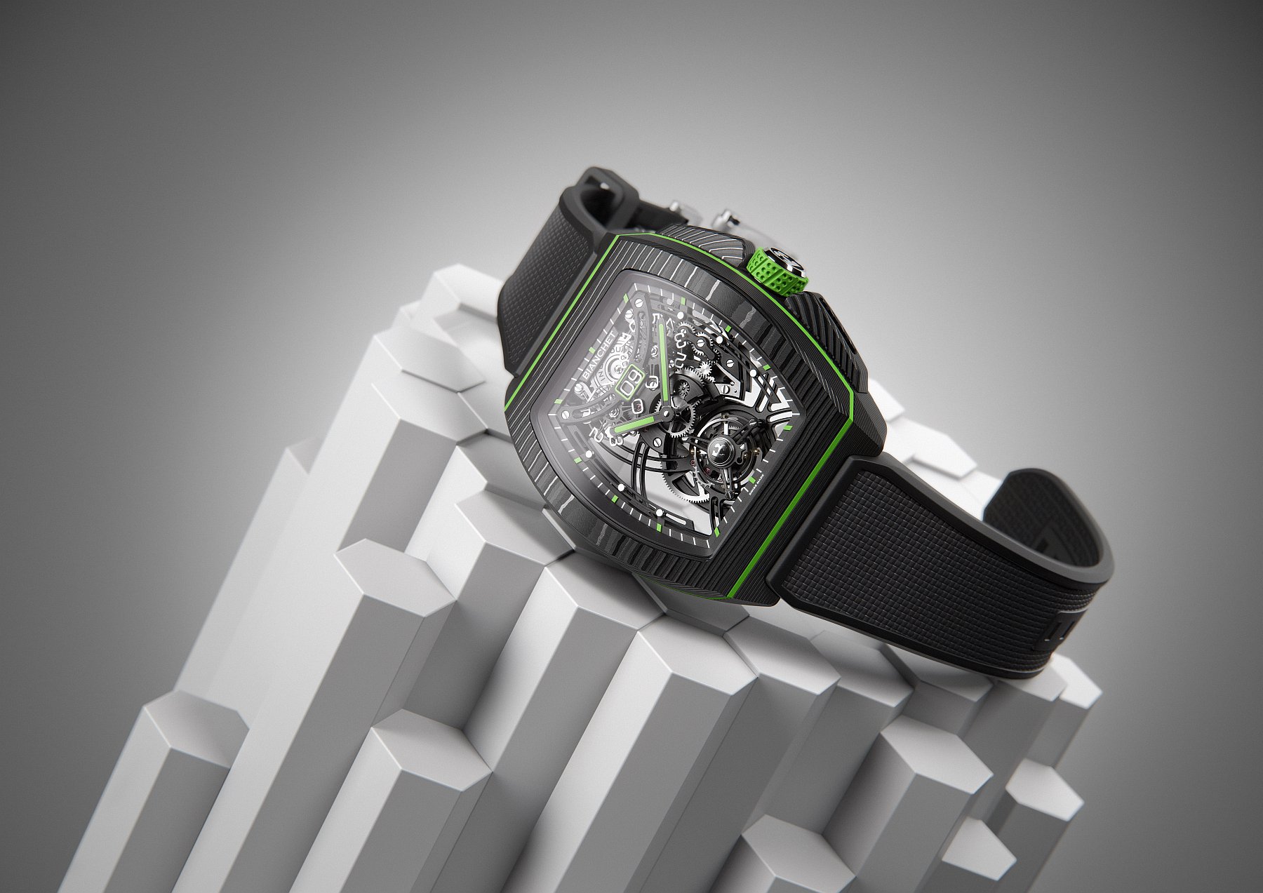 B 1.618 Carbon Lime Black Strap Front