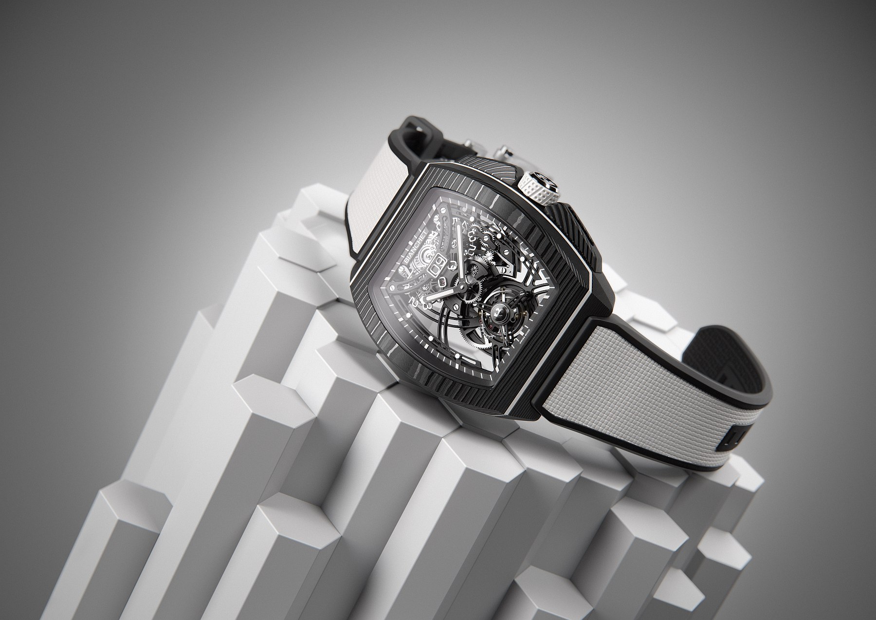 B 1.618 Carbon White Coloured Strap Front